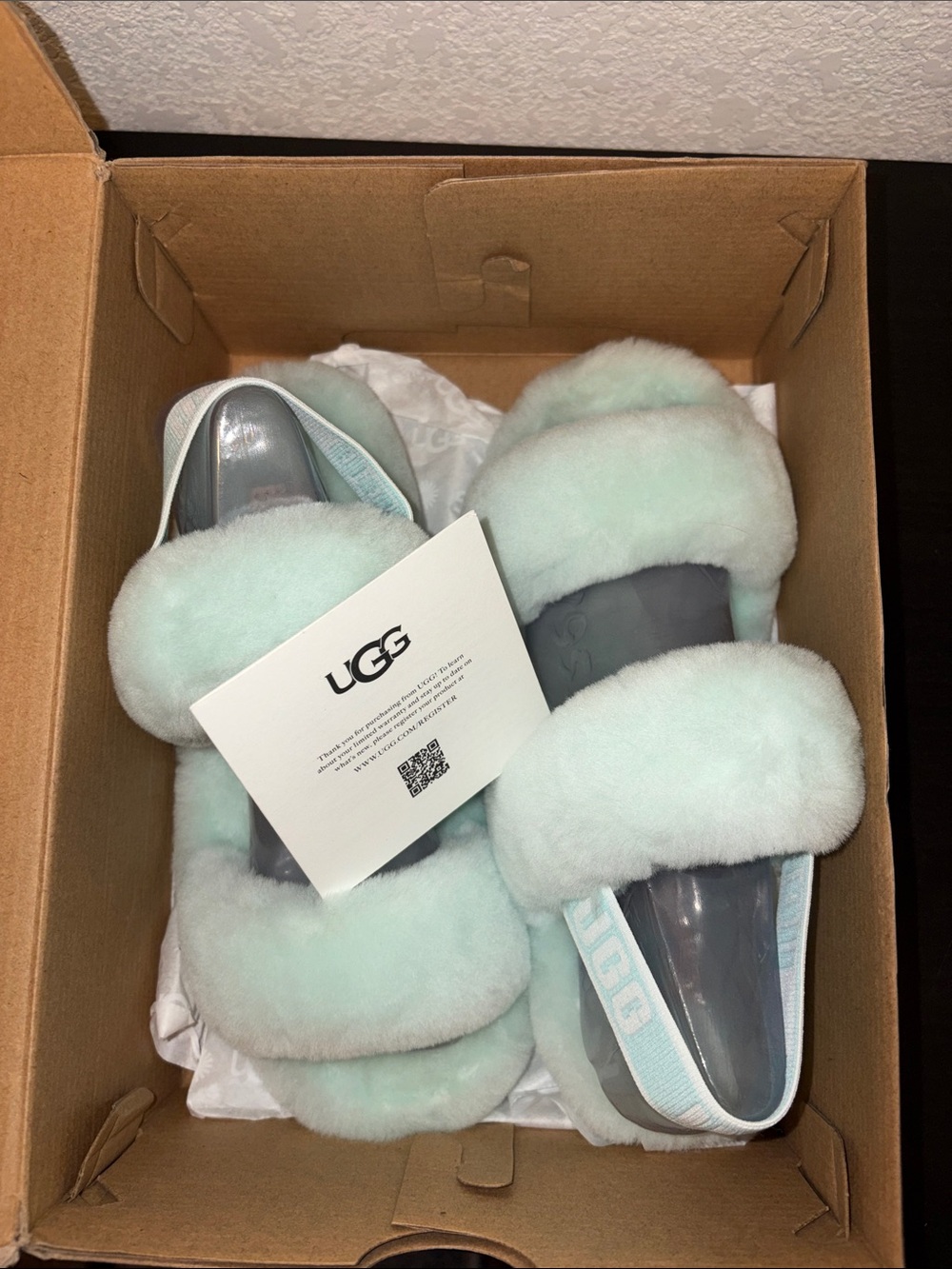 UGG Plush Fluff Slide Sandals in Teal
